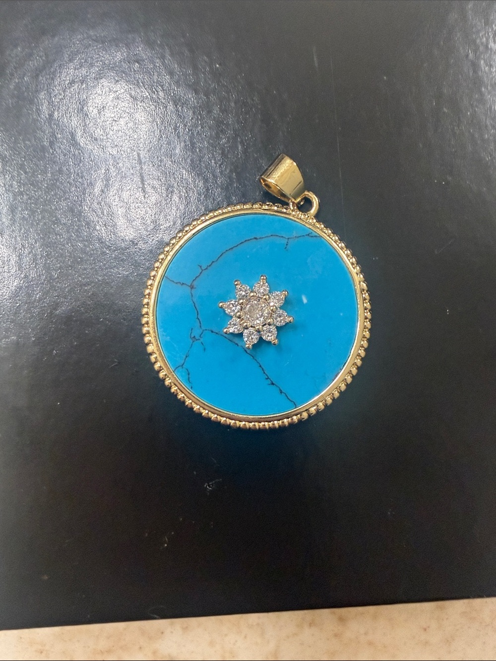 Gold-Tone Turquoise Pendant with Crystal Star Accent